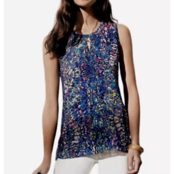 CAbi Stained Glass Keyhole Sleeveless Top M Lined Blue Career Summer #3093 Shirt - Picture 12 of 13